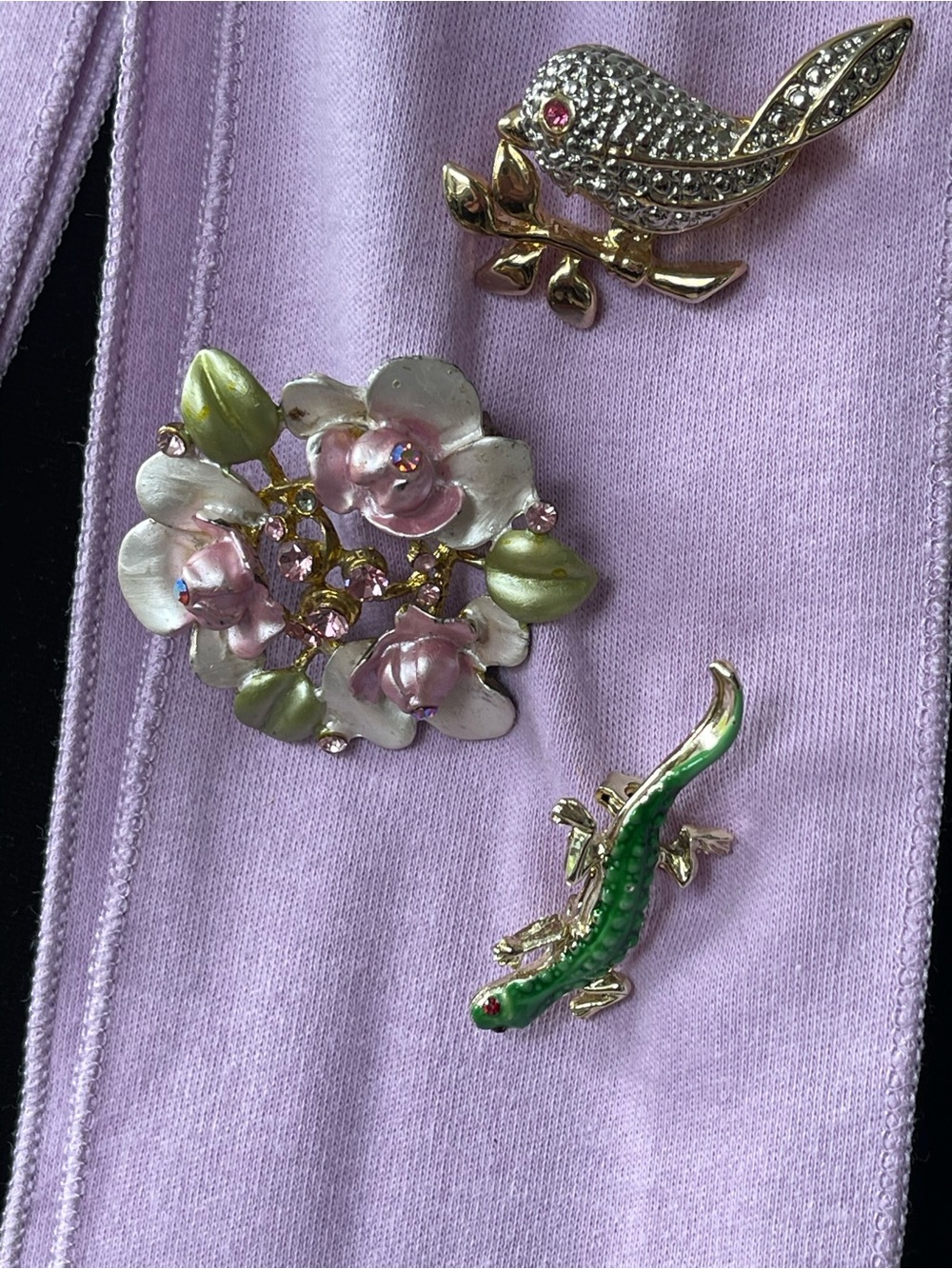 Floral Pink and Green Enamel Brooch Set - and scarf nwot Women Accessories